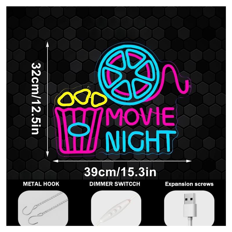 Movie Night Neon Sign Popcorn  - đánh giá và giá Home Cinema Night